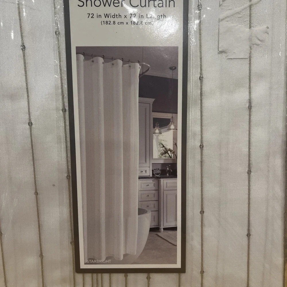 Croscill Fabric Shower Curtain Starbright Silver Shiney Stripe Embroidery 72x72